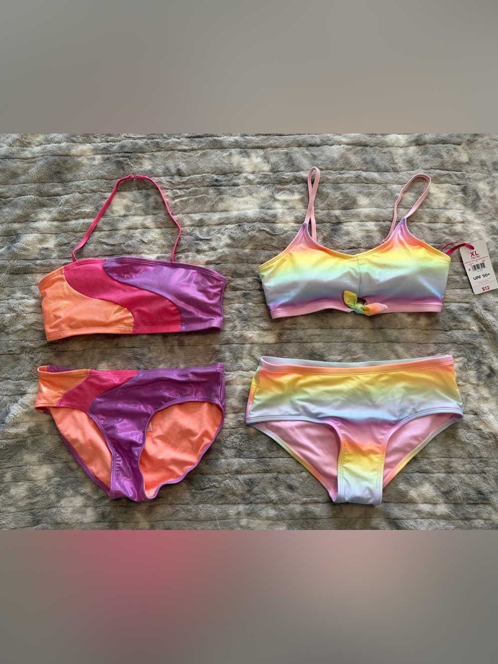 Justice Rainbow & Shimmery Pink Two-Piece Swim Sets